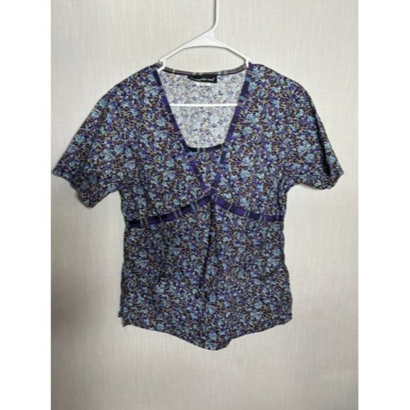 Los Angeles Rose Women's Nursing Scrub Top Floral Size SM drawstring waist - Picture 1 of 6